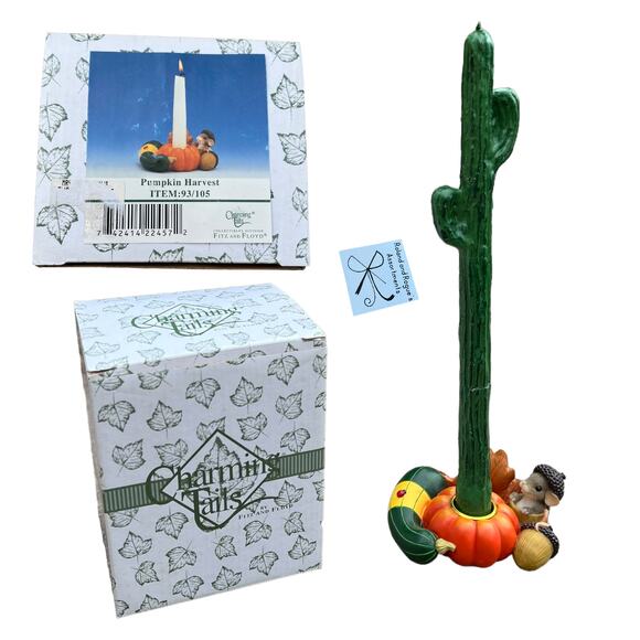 Charming Tails by Fitz and Floyd 2000 "Pumpkin Harvest" Candle Holder - Picture 1 of 7
